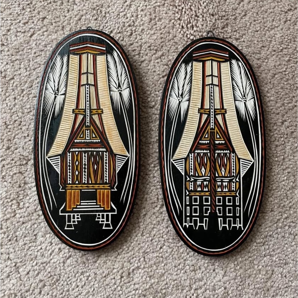 Indonesian wooden wall art - set of 2